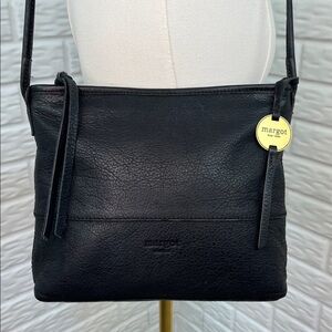 MARGOT CROSSBODY GENUINE LEATHER MATTE BLACK CRACKLE LEATHER LINEN INSIDE